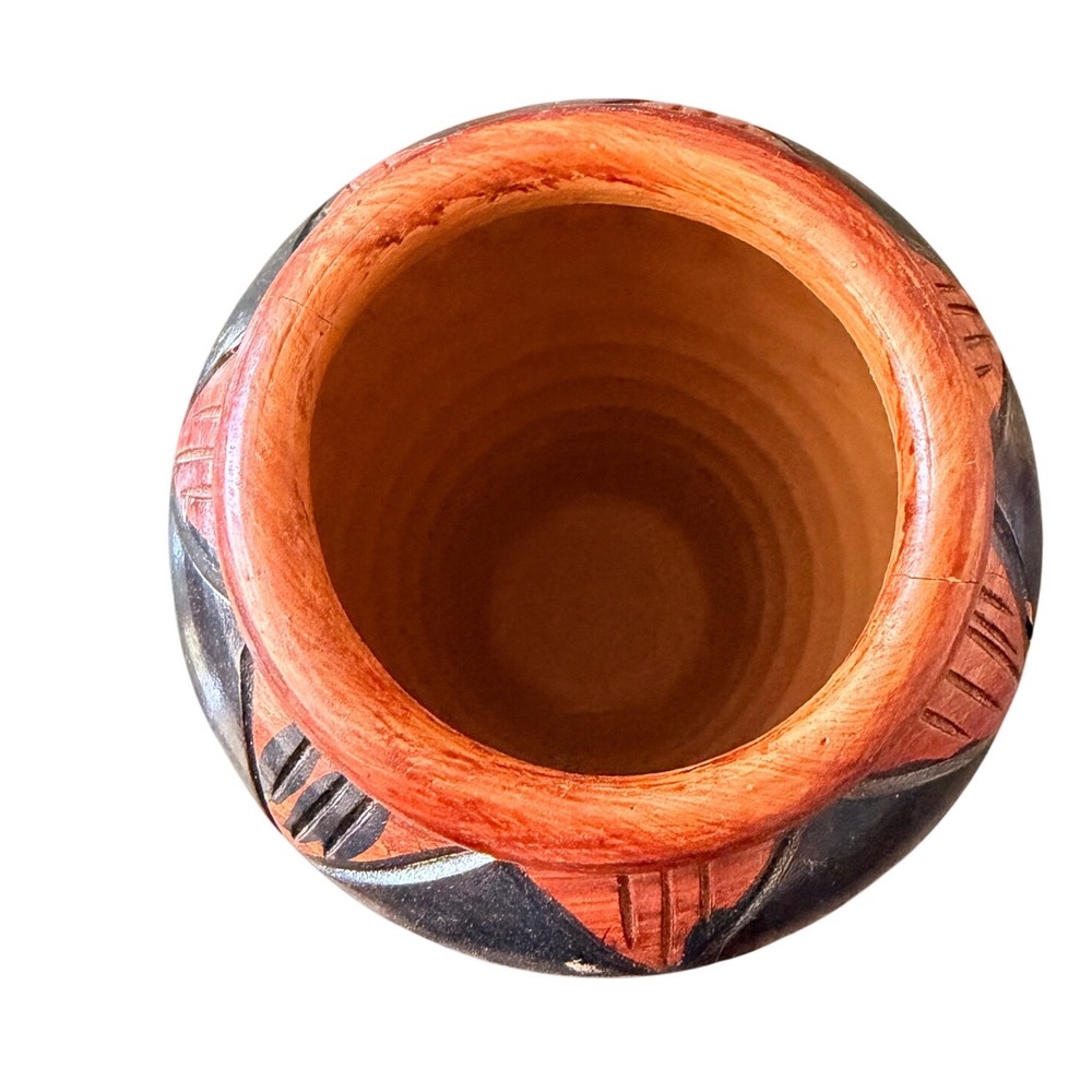 Vintage 6" Ceramic Pottery Faux Wood Grain Vessel Folk Art Rustic Decor Vase - Picture 5 of 6